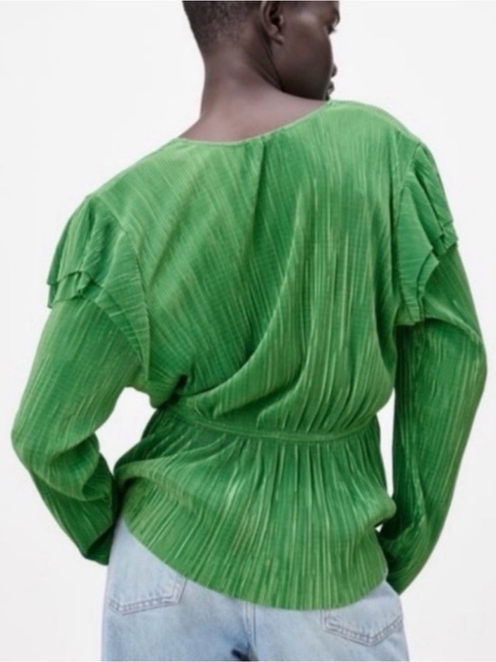 Zara Tops - Zara Green Pleated Blouse